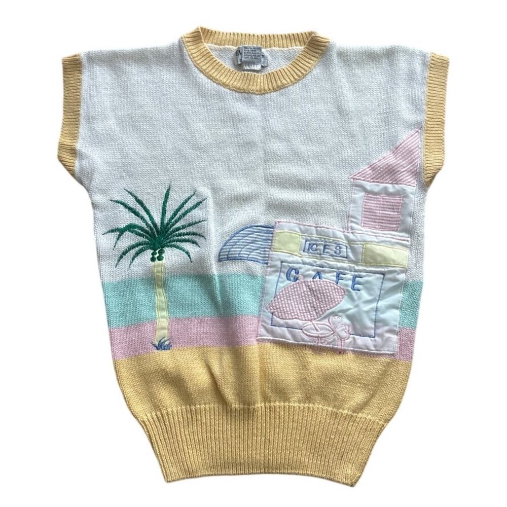 Vintage Empress Miami Vice Palm Sweater Vest Pastel Resort